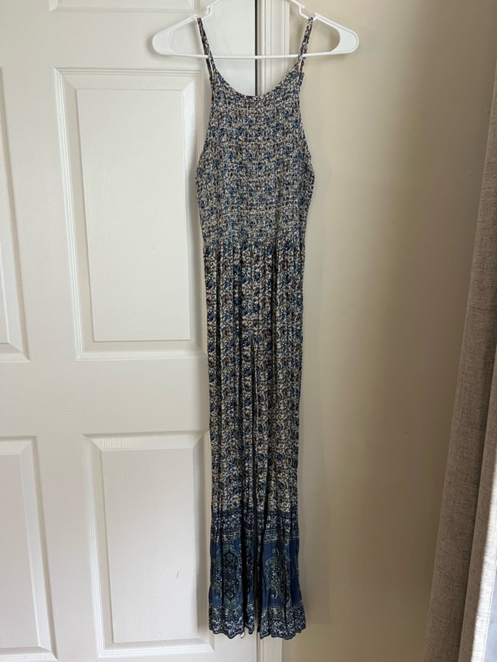 Angie Blue Boho Bohemian Sleeveless Smocked Jumpsuit Medium
